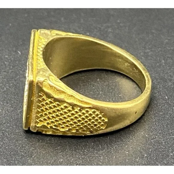 Iced Out Men's 18k Gold Plated Ring CZ Signet Hip Hop Size 11.75 Bling 14.7 g - Picture 4 of 11